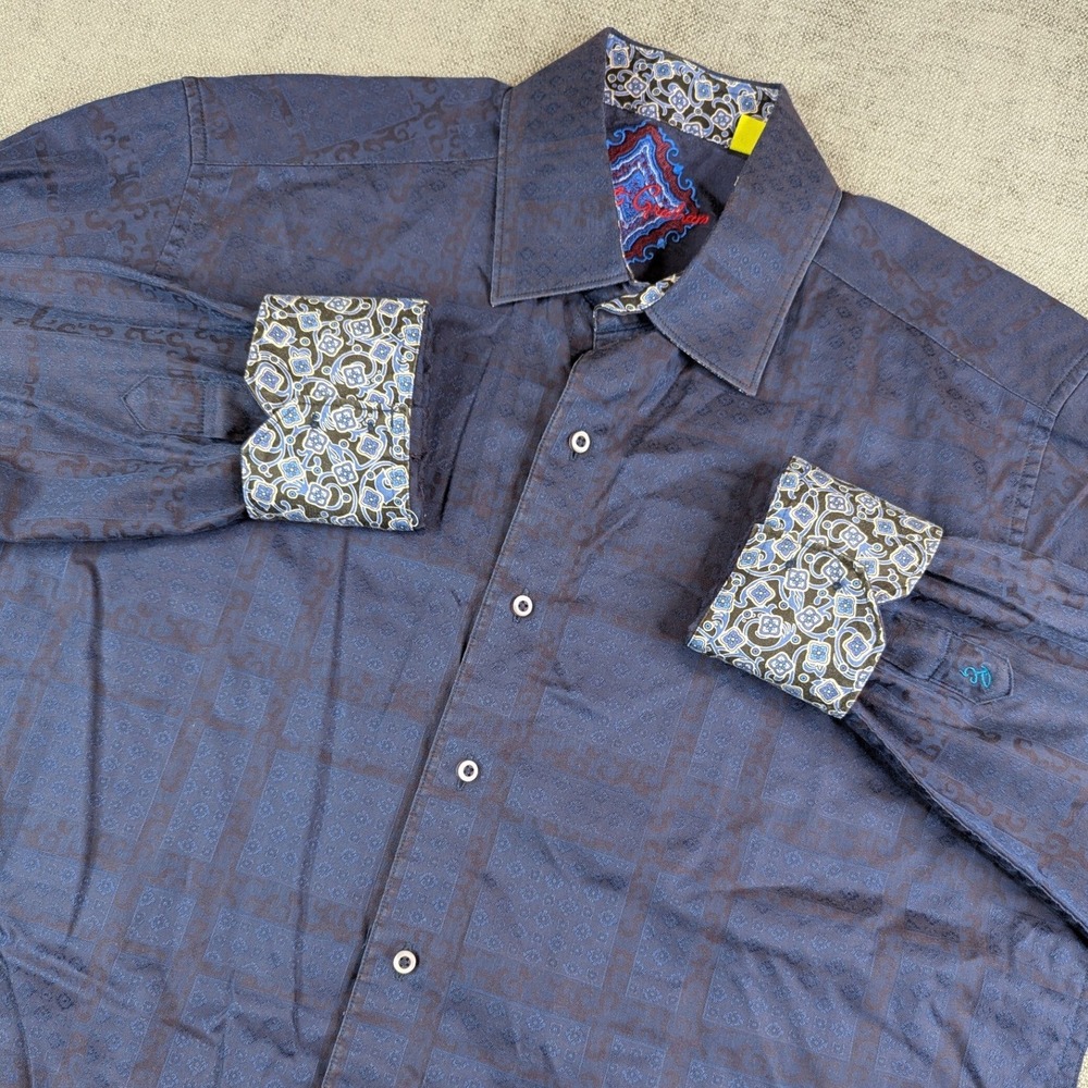 Robert Graham Button Down Shirt Mens Large Navy Blue Geometric Classic Fit L/S